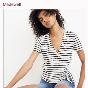 Made well Texture and Thread Striped Wrap Top